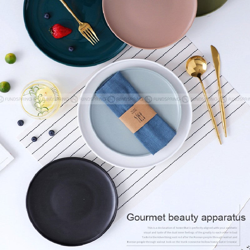 Nordic Ceramic Flat Plate Fruit Salad Plate Matte Shallow Plate Nordic Ceramic Flat Plate Fruit Salad Plate Matte Shallow Plate