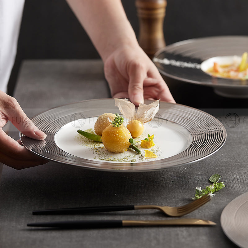 Designer Tableware Collection Weiss Series Sliver/White Dinner Plate Designer Tableware Collection Weiss Series Sliver/White Dinner Plate