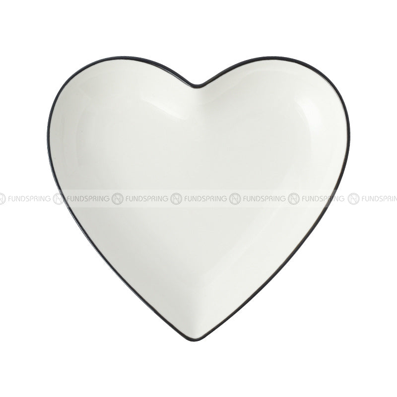 White Ceramic Tableware Irregular Shape Dinnerware Black Rim Plate White Ceramic Tableware Irregular Shape Dinnerware Black Rim Plate