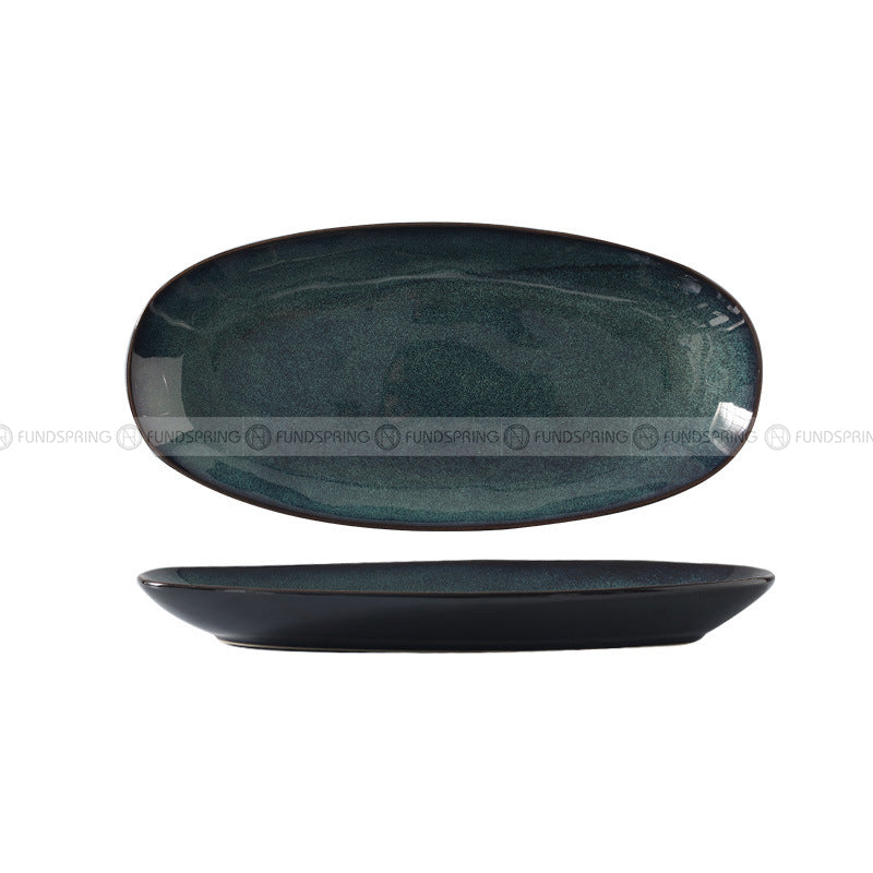 Kiln Glazed Ceramic Dinnerware Fish Plate Dinner Plate Green Oval Plate Kiln Glazed Ceramic Dinnerware Fish Plate Dinner Plate Green Oval Plate