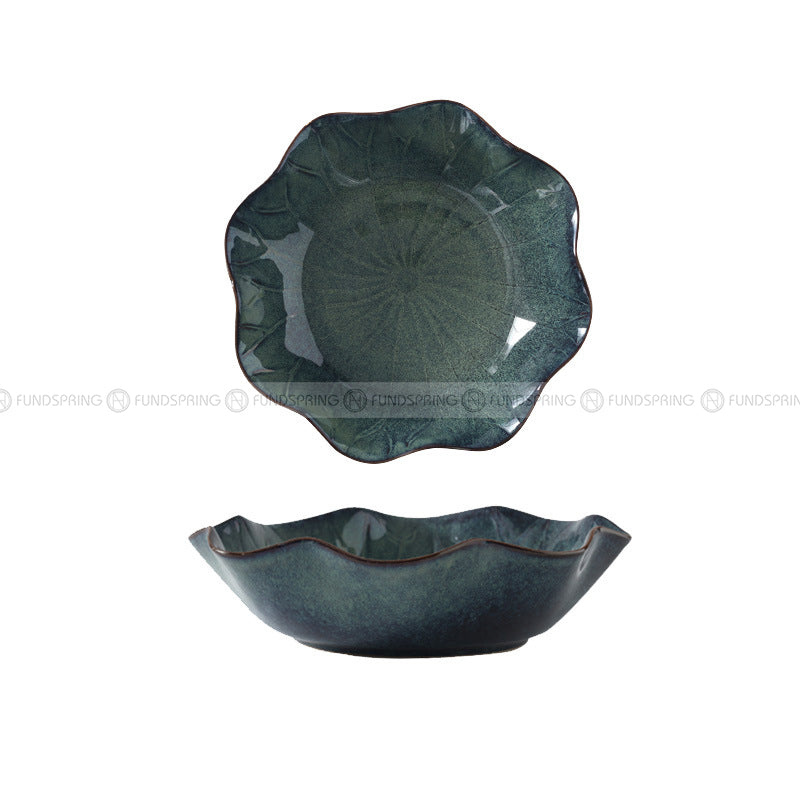 Blue/Green Glaze Dinnerware Lotus Leaf Large Bowl Soup Bowl 12" Blue/Green Glaze Dinnerware Lotus Leaf Large Bowl Soup Bowl 12"