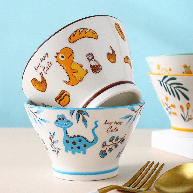 Dino Delight Ceramic Dinner Bowls - Whimsical Hat Shape, 5'' Dino Delight Ceramic Dinner Bowls - Whimsical Hat Shape, 5''