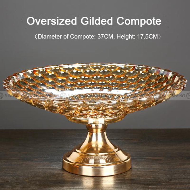 Golden Elegance: Gilded Crystal Glass Fruit Tray High-foot Serving Bowl Golden Elegance: Gilded Crystal Glass Fruit Tray High-foot Serving Bowl