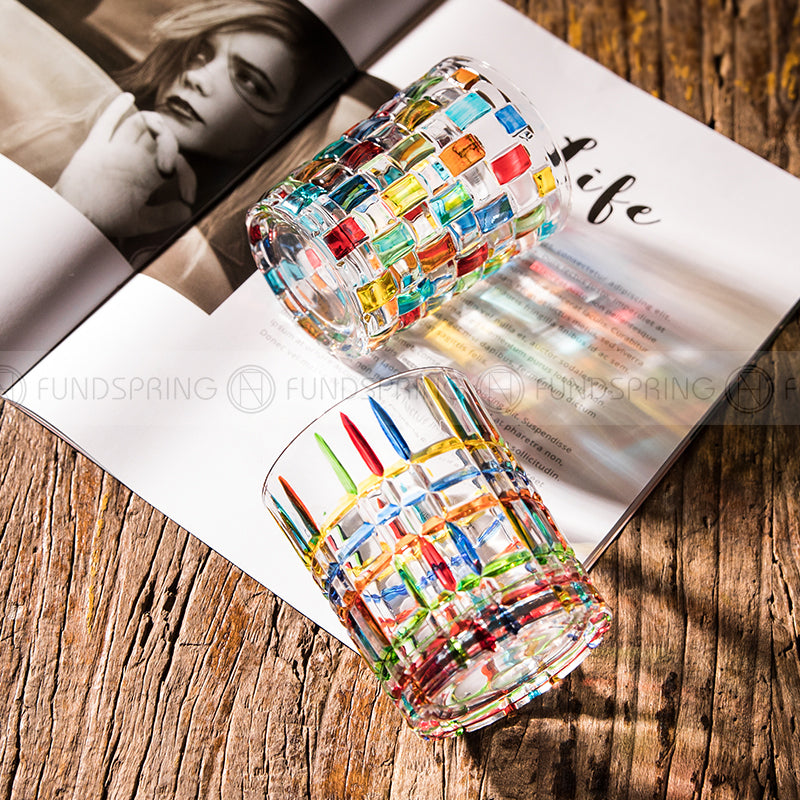Contrast Color Stripe Glass Cups Painted Water Cup Whiskey Glass Contrast Color Stripe Glass Cups Painted Water Cup Whiskey Glass