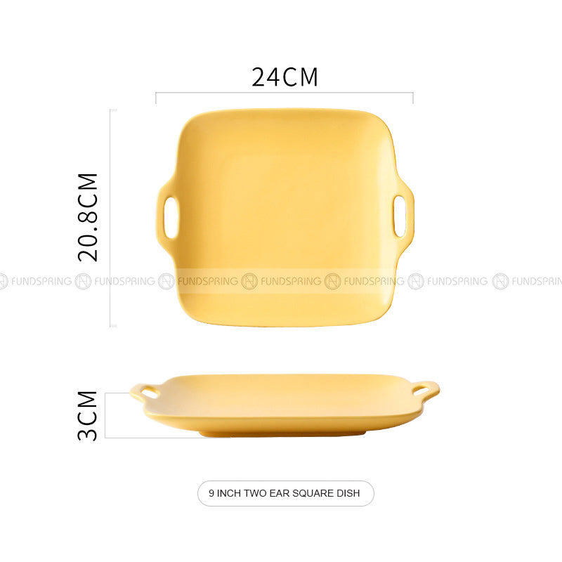 Japanese Matte Binaural Dinner Plate Nordic Square Dou-handle Baking Plate 7" Japanese Matte Binaural Dinner Plate Nordic Square Dou-handle Baking Plate 7"