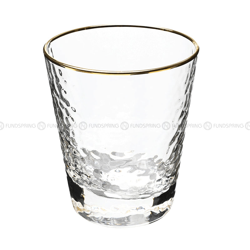 Tumbler Glass Set of 6 Transparent Hammer Golden Rim Water Cup Tumbler Glass Set of 6 Transparent Hammer Golden Rim Water Cup