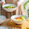 Winter Blossom Harmony: Set of 4 Ceramic Underglaze Bowls, 8 Inches, Snow Sakura Vertical Pattern Winter Blossom Harmony: Set of 4 Ceramic Underglaze Bowls, 8 Inches, Snow Sakura Vertical Pattern