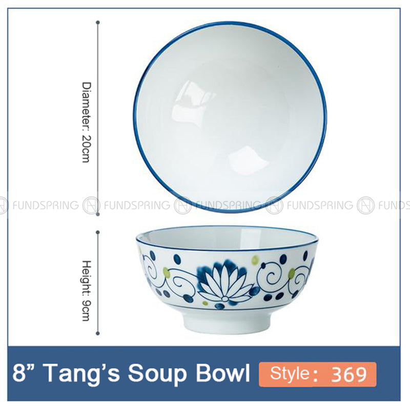 Japanese Blue and White Ceramic Soup Bowl Underglazed 8" Set of 2 Japanese Blue and White Ceramic Soup Bowl Underglazed 8" Set of 2