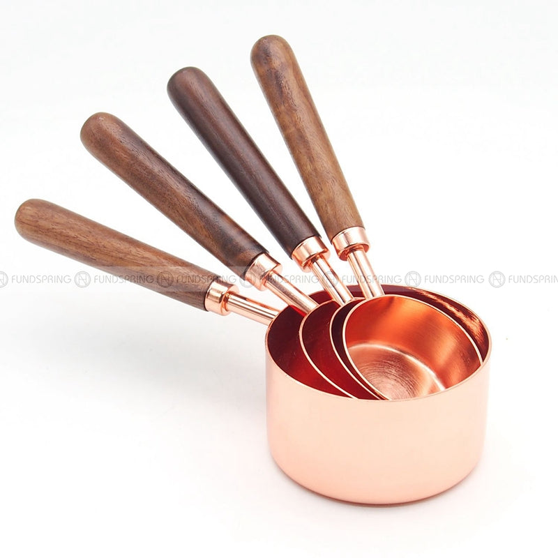 Thickened Copper Plated Baking Spoon Wooden Handle Measuring Cup Set of 4 Thickened Copper Plated Baking Spoon Wooden Handle Measuring Cup Set of 4