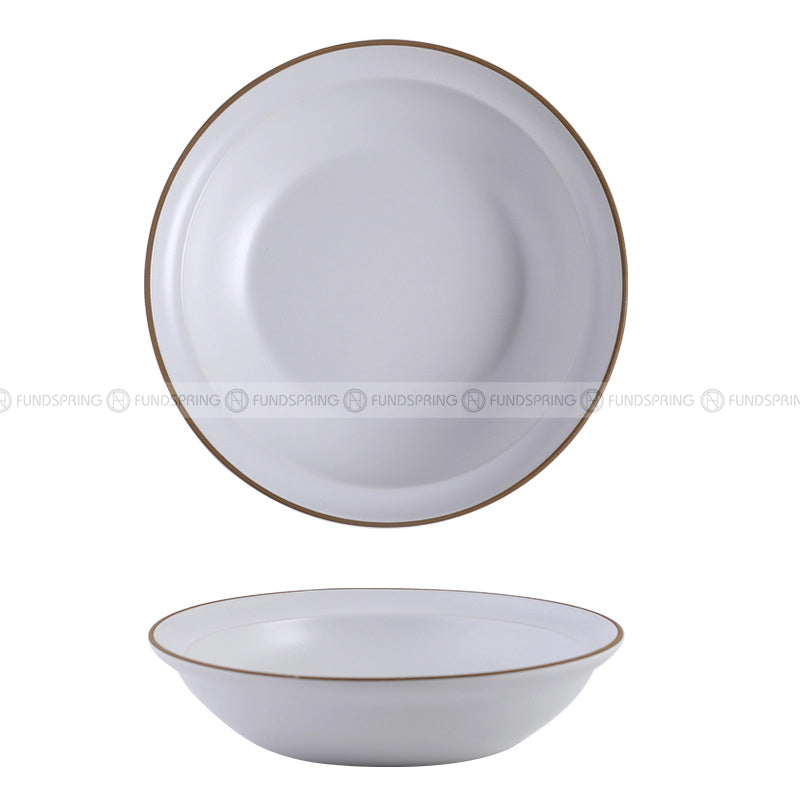 Nordic Matte Deep Dish Disc Korean Creative Brown Line Shallow Bowl 8.5" Nordic Matte Deep Dish Disc Korean Creative Brown Line Shallow Bowl 8.5"