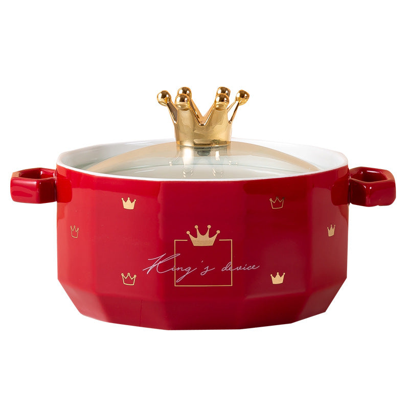 Double-Handled Soup Bowl with Lid: Stylish Ceramic Tableware for Individual Use Double-Handled Soup Bowl with Lid: Stylish Ceramic Tableware for Individual Use