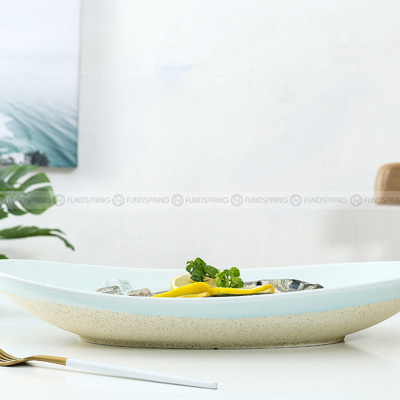 Ceramic Minimalism Dinnerware Blue Fish Plate 14'' Oval Plate Dinner Plate Ceramic Minimalism Dinnerware Blue Fish Plate 14'' Oval Plate Dinner Plate