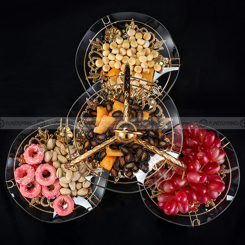 Crystal Glass Wrought Iron 2-4 Tiered Stand Festival Snack Fruit Plate Crystal Glass Wrought Iron 2-4 Tiered Stand Festival Snack Fruit Plate
