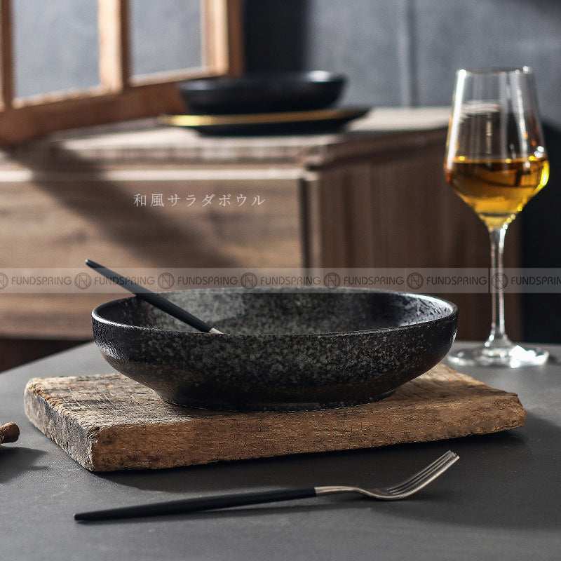 Ceramic Round Serving Bowl Wide Shallow Bowl Black Matte Bowl Ceramic Round Serving Bowl Wide Shallow Bowl Black Matte Bowl