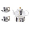 Bone China Tea Set with Infuser and Warmer, Marble Pattern, Glass Teapot and Tea Cups with Saucers - Set of 10 Bone China Tea Set with Infuser and Warmer, Marble Pattern, Glass Teapot and Tea Cups with Saucers - Set of 10