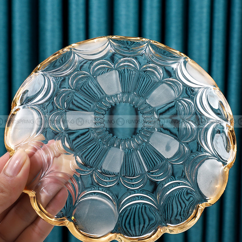 Nordic Minimalist Golden-Rim Glass Fruit Bowl and Salad Plate Set Nordic Minimalist Golden-Rim Glass Fruit Bowl and Salad Plate Set