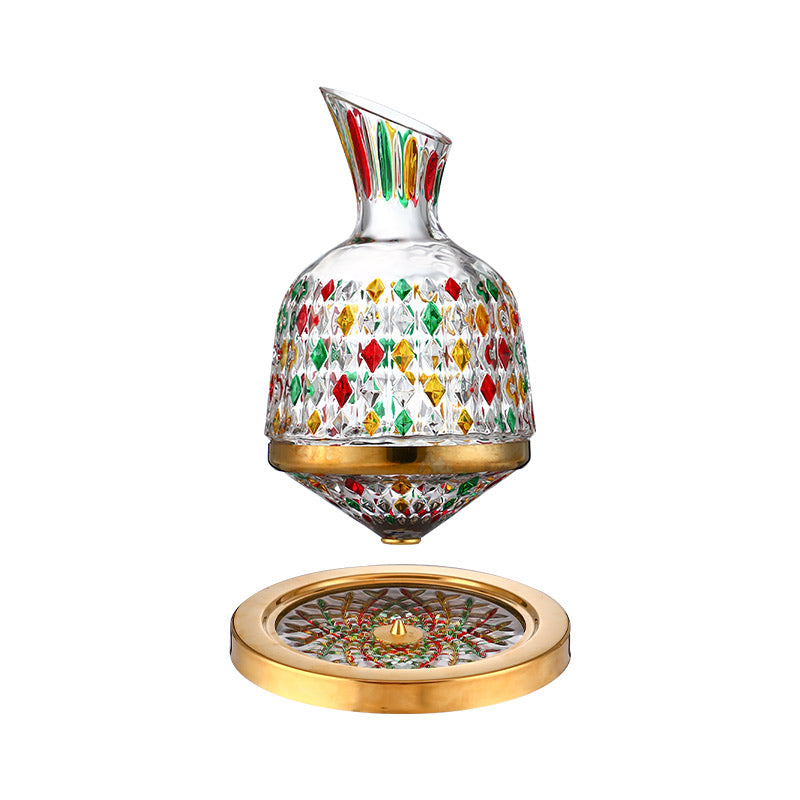 Gyro Decanter with Painted Diamond Colored Wine Glass Wine Deck Set Engraved Glass Gyro Decanter with Painted Diamond Colored Wine Glass Wine Deck Set Engraved Glass