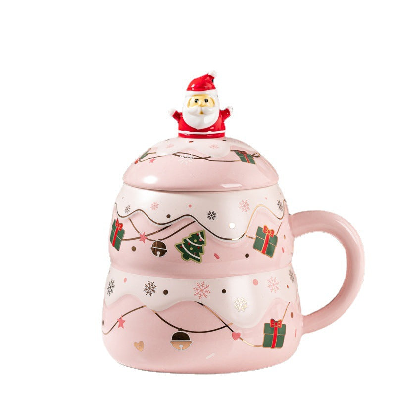 Ceramic Christmas Tree Mug Set with Lid and Spoon - Festive Household Coffee Cup Gift Ceramic Christmas Tree Mug Set with Lid and Spoon - Festive Household Coffee Cup Gift