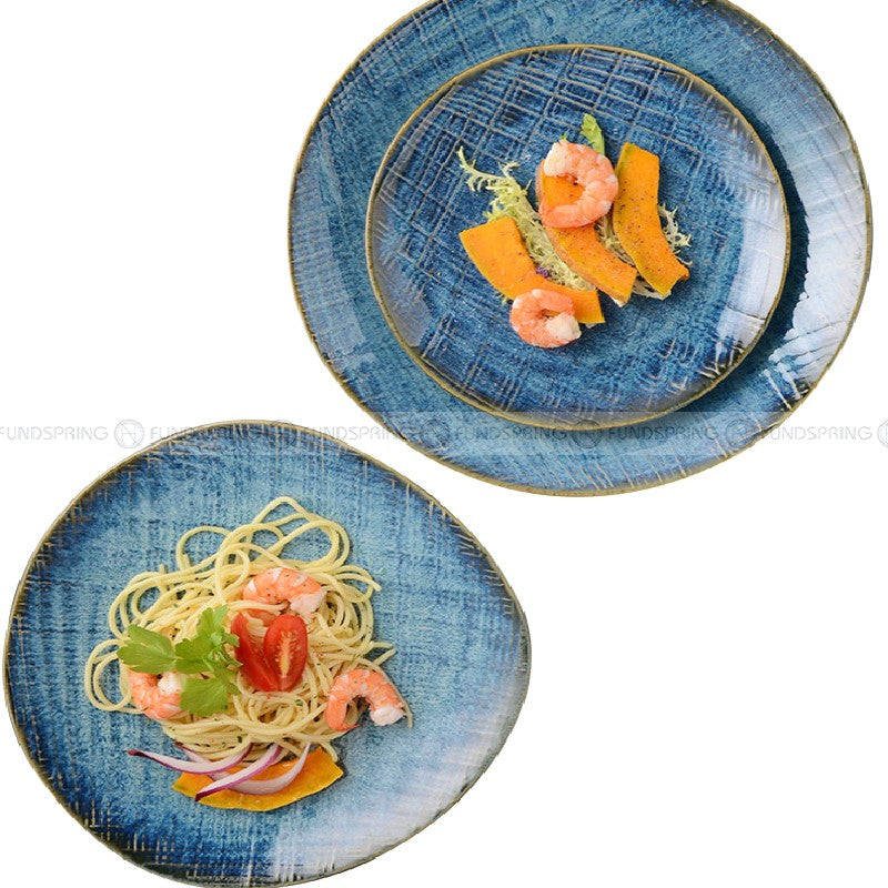Denim Blue Dinner Plate Kiln Changed Ceramic Dinnerware Set of 4 Denim Blue Dinner Plate Kiln Changed Ceramic Dinnerware Set of 4