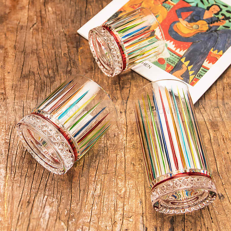 Contrast Color Stripe Glass Cups Painted Water Cup Whiskey Glass Contrast Color Stripe Glass Cups Painted Water Cup Whiskey Glass