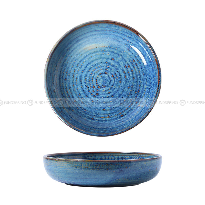 Kiln Change Ceramic Round Deep Plate Soup Plate Shallow Bowl Kiln Change Ceramic Round Deep Plate Soup Plate Shallow Bowl