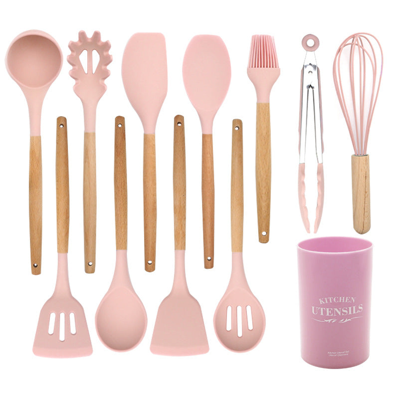 Sophisticated Silicone Kitchenware Set with Wooden Handles for Culinary Excellence Sophisticated Silicone Kitchenware Set with Wooden Handles for Culinary Excellence