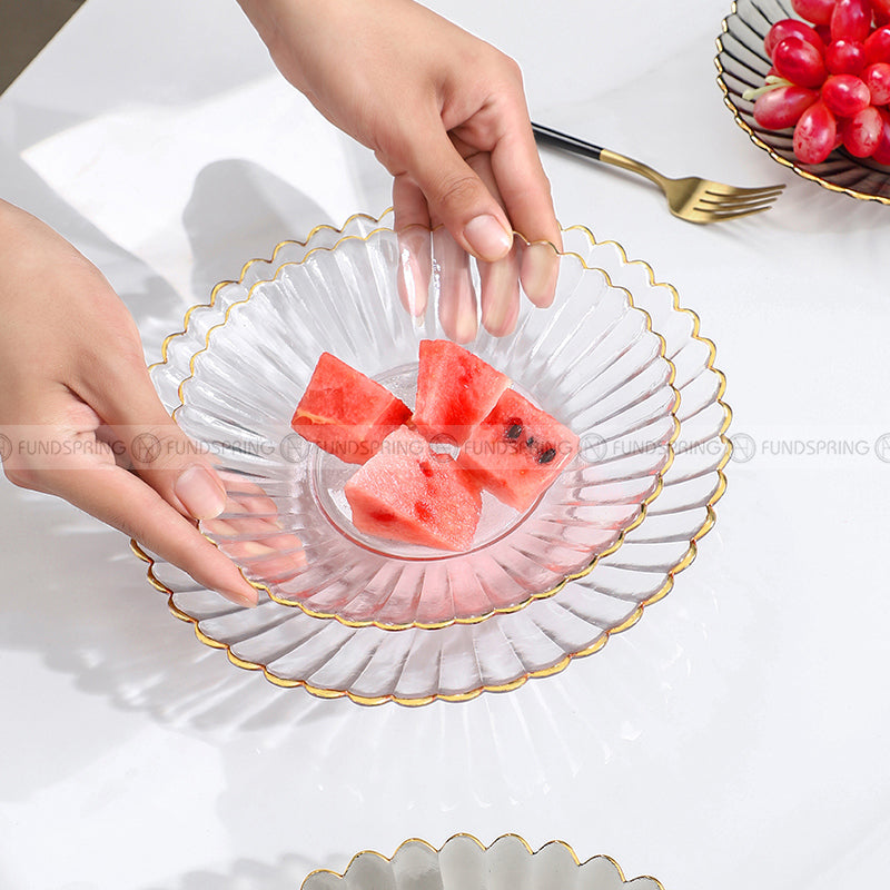 Nordic Elegance Crystal Glass Golden-rim Fruit Bowl and Salad Plate Nordic Elegance Crystal Glass Golden-rim Fruit Bowl and Salad Plate