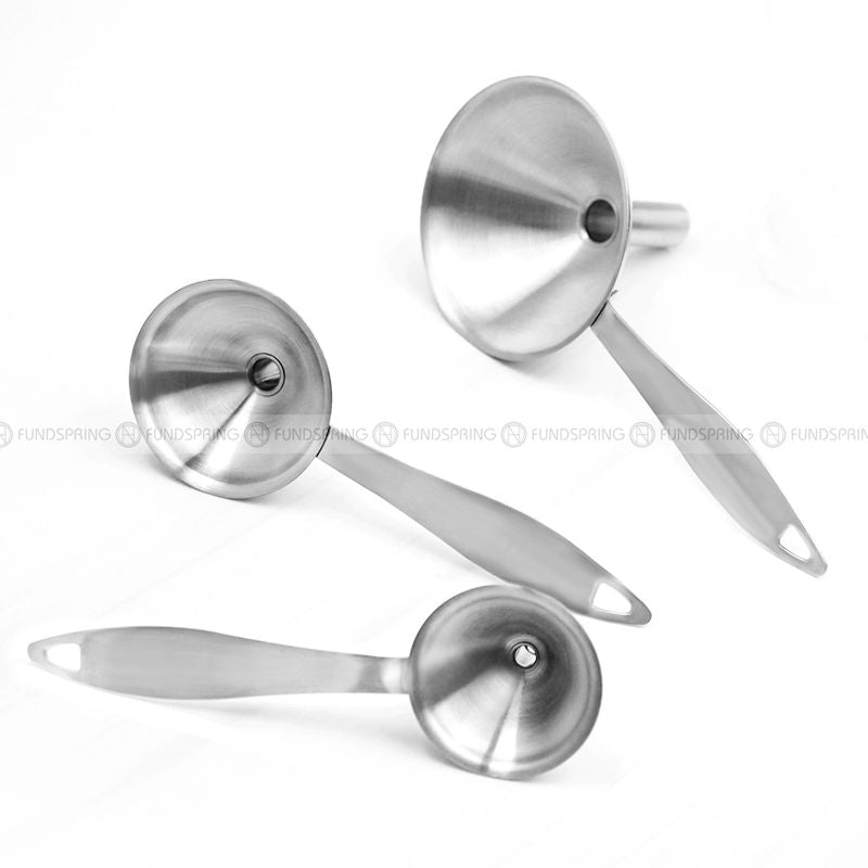 Stainless Steel Oil Leakage with Handle Cone Funnel Set of 3 Pcs Stainless Steel Oil Leakage with Handle Cone Funnel Set of 3 Pcs