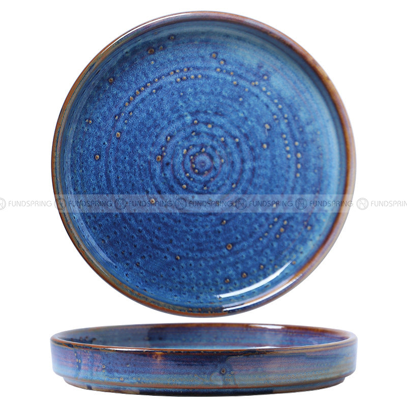 Japanese Vintage Dinnerware Ceramic Kiln Change Flat Dinning Plate Japanese Vintage Dinnerware Ceramic Kiln Change Flat Dinning Plate