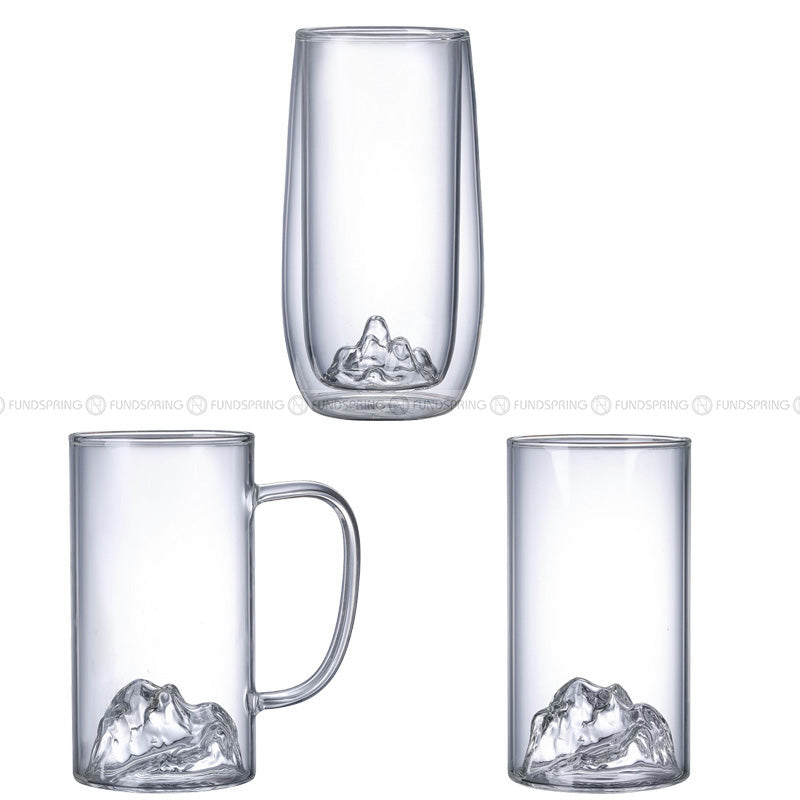 Heat Resistant Transparent Glass Coffee Cup Snow Mountain Bottom Mug Heat Resistant Transparent Glass Coffee Cup Snow Mountain Bottom Mug