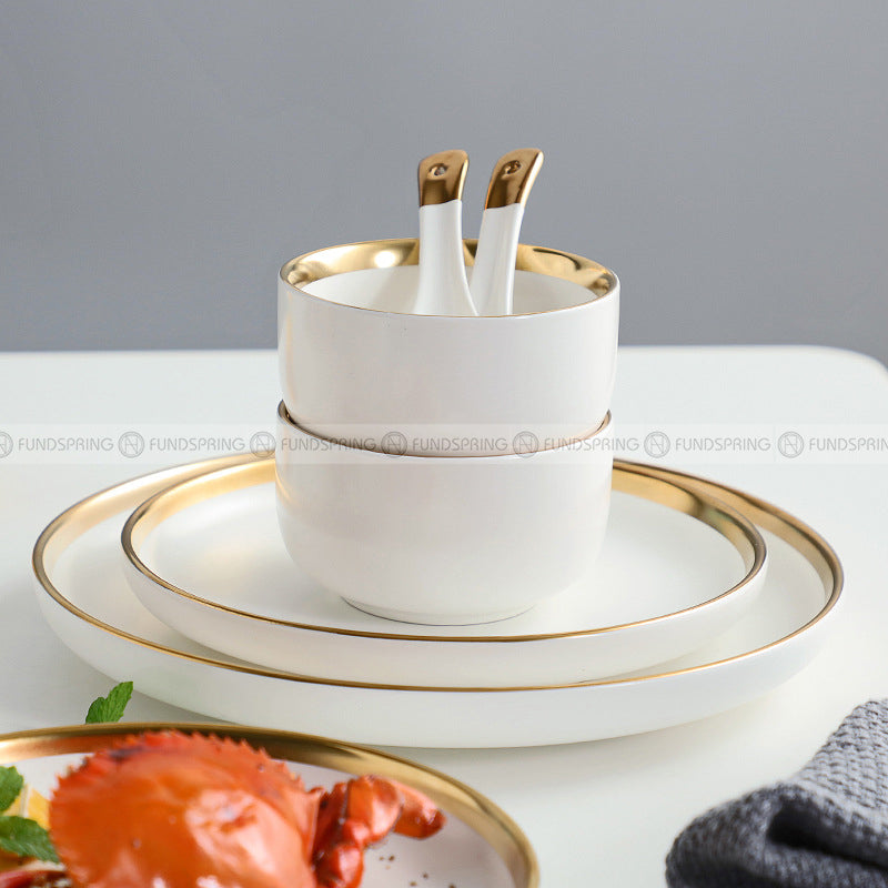 Simplicity Ceramic Tableware Black White With Gold Rim Plates Bowls Simplicity Ceramic Tableware Black White With Gold Rim Plates Bowls