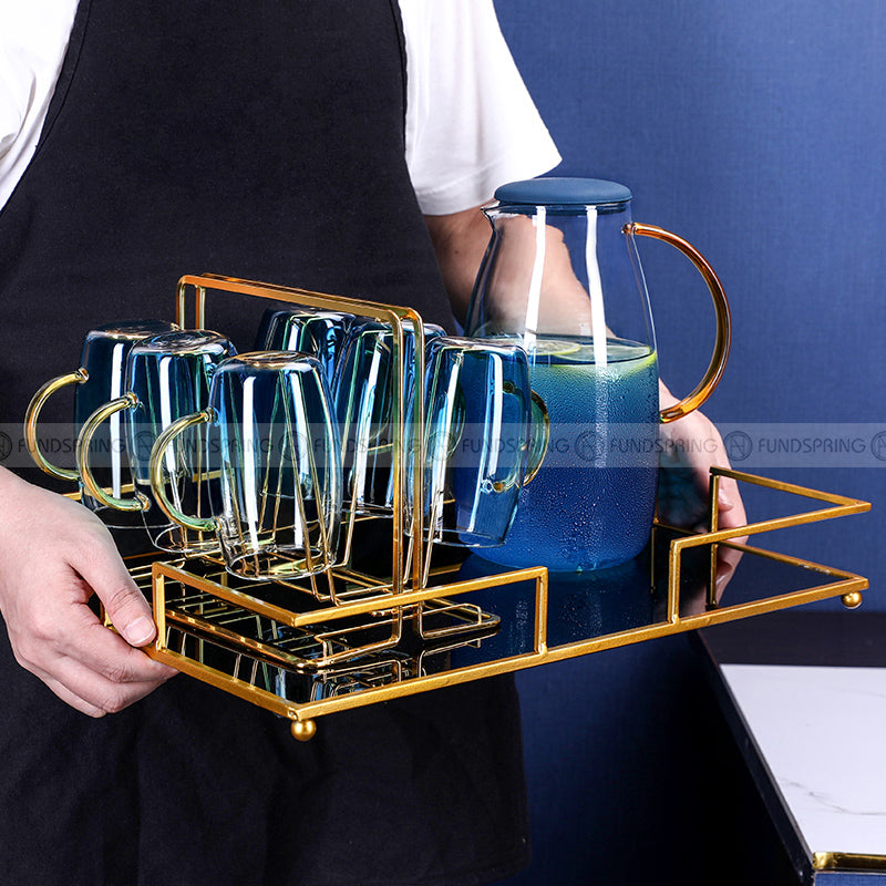 Blue Haze Elegance: Glass Pitcher & Tumbler Set with Stylish Tray Blue Haze Elegance: Glass Pitcher & Tumbler Set with Stylish Tray