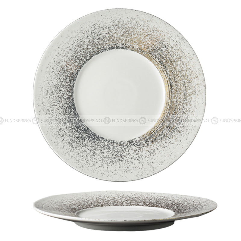 Designer Dinnerware Collection Weiss Series Ceramic White/Sliver Plate Designer Dinnerware Collection Weiss Series Ceramic White/Sliver Plate
