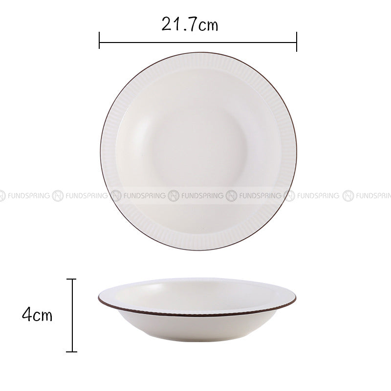 Nordic Matte Deep Dish Disc Korean Creative Brown Line Shallow Bowl 8.5" Nordic Matte Deep Dish Disc Korean Creative Brown Line Shallow Bowl 8.5"