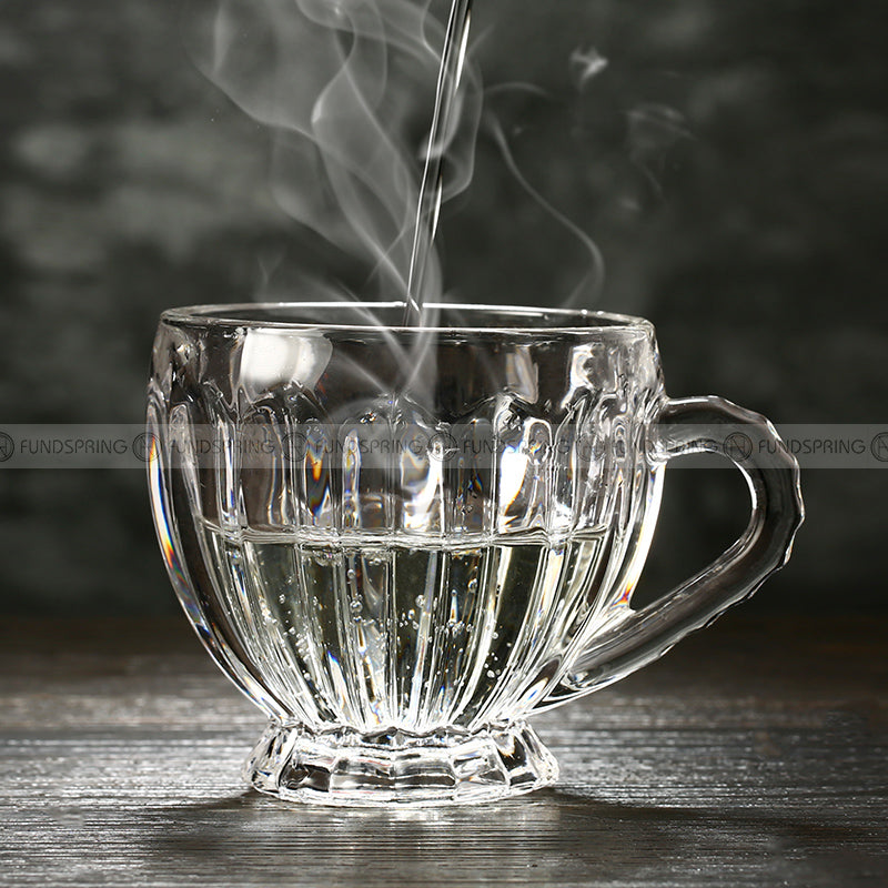 Glassy Comfort Deluxe: Heat-Resistant Glass Mugs with Handles, Includes Stylish Glass Tray and Rack Glassy Comfort Deluxe: Heat-Resistant Glass Mugs with Handles, Includes Stylish Glass Tray and Rack