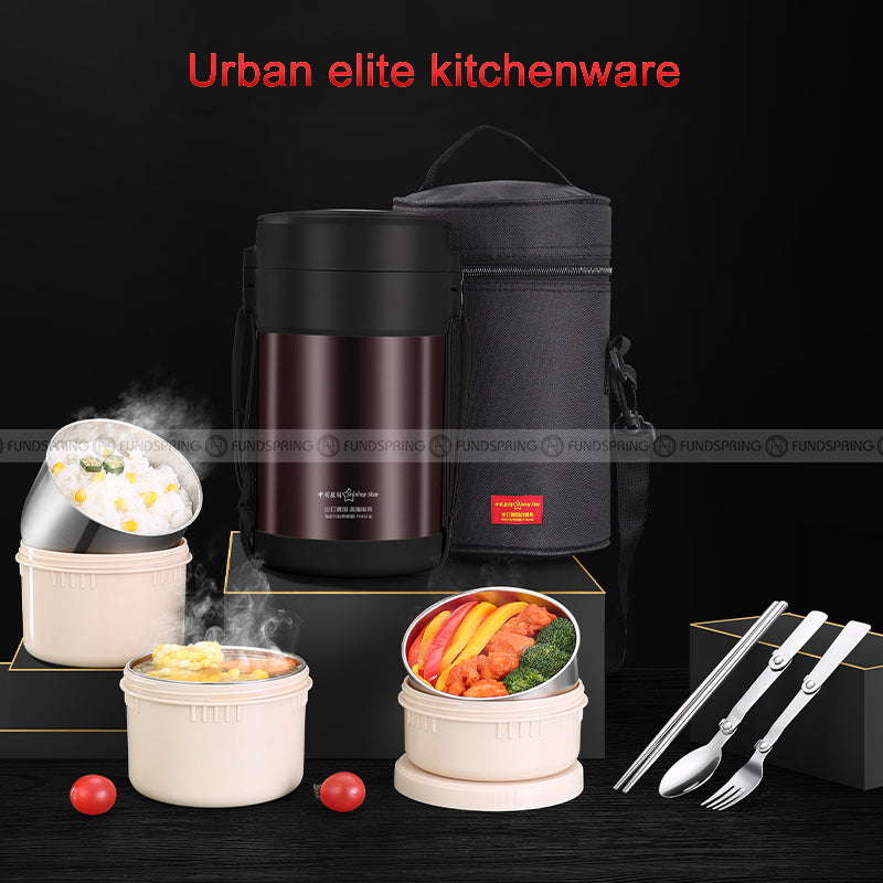 Portable Stainless Steel Insulated Lunch Box Compartmentalized Pot Portable Stainless Steel Insulated Lunch Box Compartmentalized Pot
