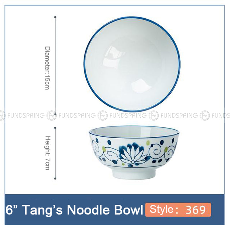Blue and White Ceramic Bowl Under Glazed Japan Style 6" Bowl Set of 4 Blue and White Ceramic Bowl Under Glazed Japan Style 6" Bowl Set of 4