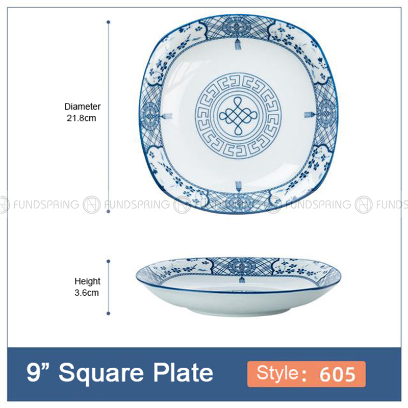 Japanese Blue and White Ceramic Square Dinner Plates 9" Set of 4 Japanese Blue and White Ceramic Square Dinner Plates 9" Set of 4