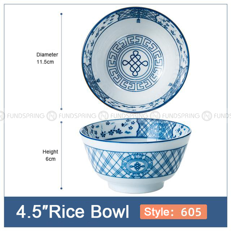 Blue and White Under Glazed Ceramic Bowl Japan Style 4.5" Set of 4 Blue and White Under Glazed Ceramic Bowl Japan Style 4.5" Set of 4