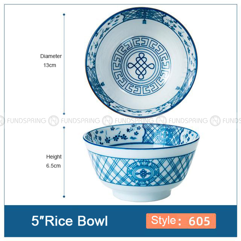 Blue and White Ceramic Bowl Under Glazed Bowl Japan Style 5" Set of 4 Blue and White Ceramic Bowl Under Glazed Bowl Japan Style 5" Set of 4
