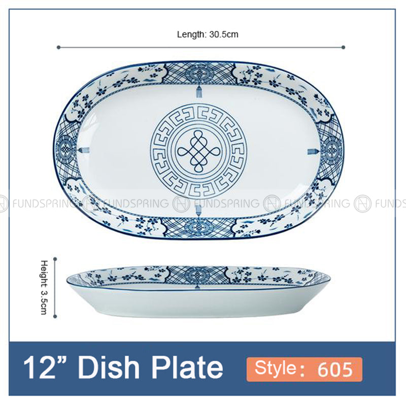 Japanese Blue and White Under-glazed Ceramic Oval Platter 12" Set of 2 Japanese Blue and White Under-glazed Ceramic Oval Platter 12" Set of 2