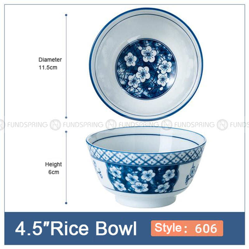 Blue and White Under Glazed Ceramic Bowl Japan Style 4.5" Set of 4 Blue and White Under Glazed Ceramic Bowl Japan Style 4.5" Set of 4