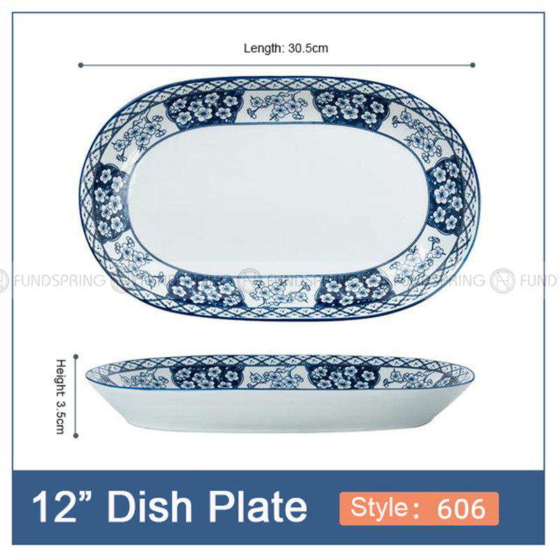 Japanese Blue and White Under-glazed Ceramic Oval Platter 12" Set of 2 Japanese Blue and White Under-glazed Ceramic Oval Platter 12" Set of 2