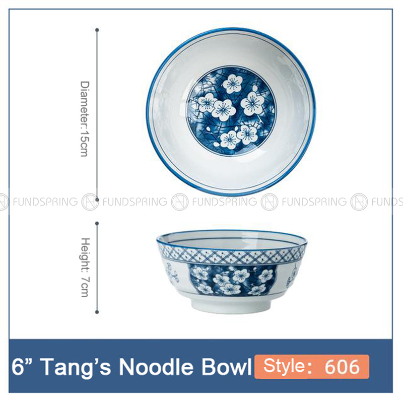 Blue and White Ceramic Bowl Under Glazed Japan Style 6" Bowl Set of 4 Blue and White Ceramic Bowl Under Glazed Japan Style 6" Bowl Set of 4