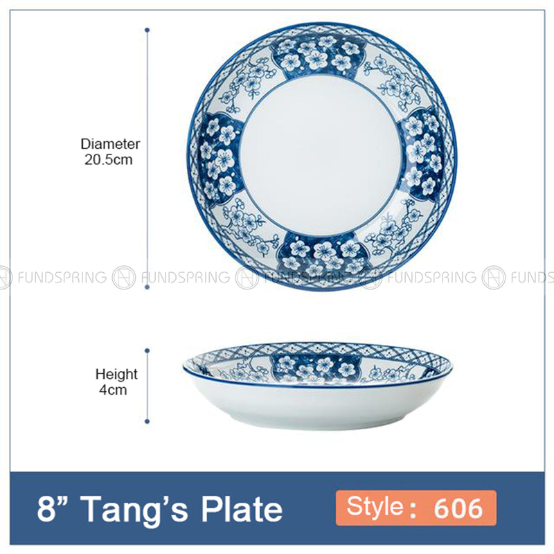 Japanese Blue and White Under-glazed Ceramic Deep Plates 8" Set of 4 Japanese Blue and White Under-glazed Ceramic Deep Plates 8" Set of 4