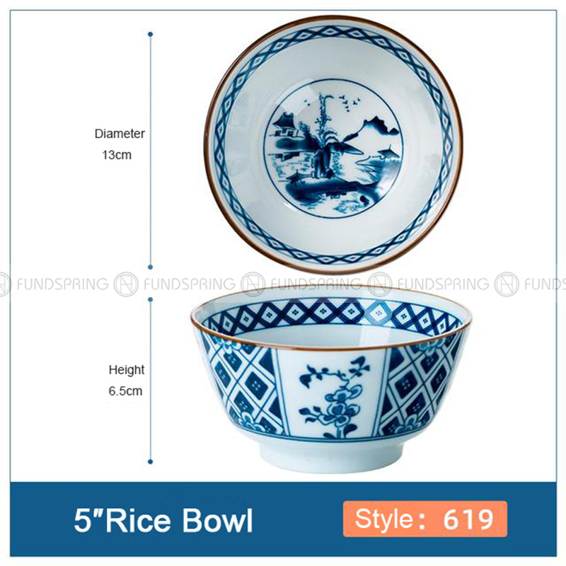 Blue and White Ceramic Bowl Under Glazed Bowl Japan Style 5" Set of 4 Blue and White Ceramic Bowl Under Glazed Bowl Japan Style 5" Set of 4