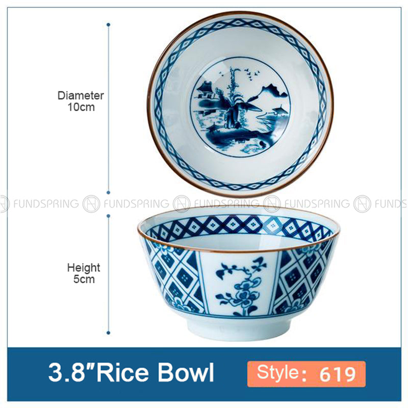 Japanese Blue and White Ceramic Bowl Underglazed Bowl 3.8'' Set of 4 Japanese Blue and White Ceramic Bowl Underglazed Bowl 3.8'' Set of 4