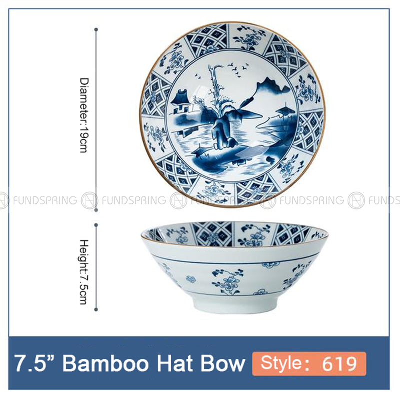 Blue and White Under Glazed Ceramic Bowl Japan Style 7.5" Set of 4 Blue and White Under Glazed Ceramic Bowl Japan Style 7.5" Set of 4
