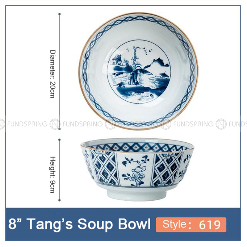 Japanese Blue and White Ceramic Soup Bowl Underglazed 8" Set of 2 Japanese Blue and White Ceramic Soup Bowl Underglazed 8" Set of 2