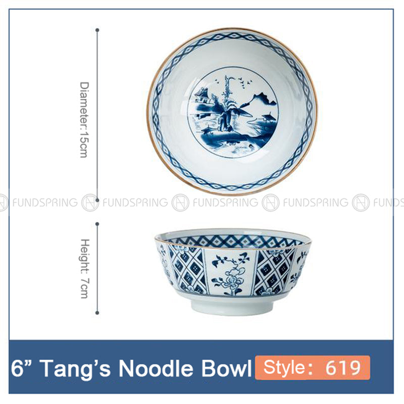 Blue and White Ceramic Bowl Under Glazed Japan Style 6" Bowl Set of 4 Blue and White Ceramic Bowl Under Glazed Japan Style 6" Bowl Set of 4